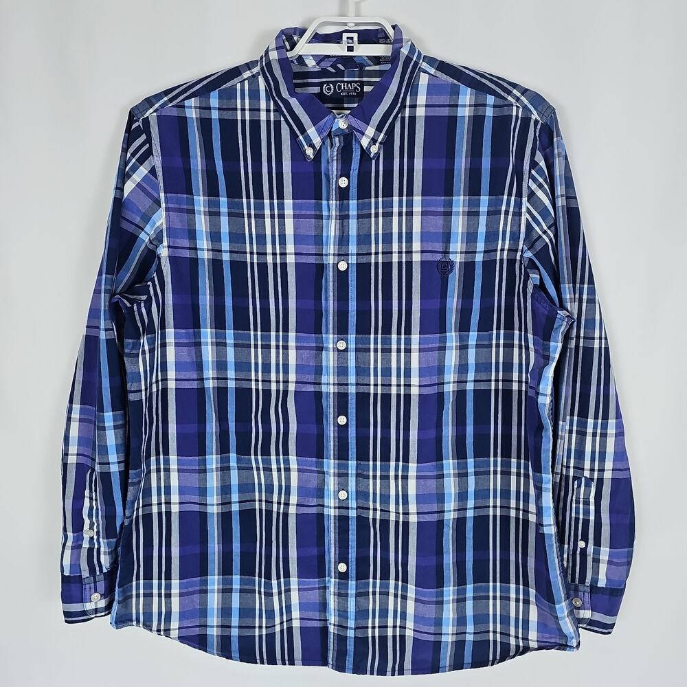 Chaps Men's Custom Fit Button Down Long Sleeve Shirt Plaid Multicolor, Size: XL